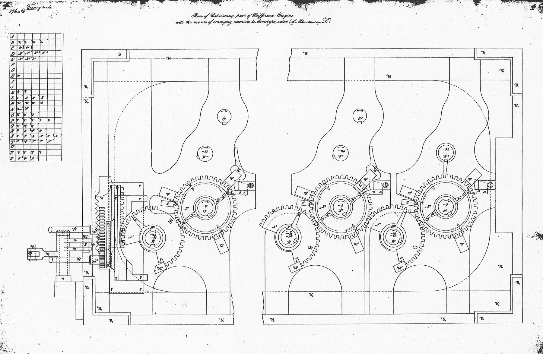 Plan of the calculating part of Babbage's Difference Engine