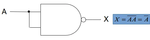 A NOT operation constructed from one NAND gate with its inputs tied together